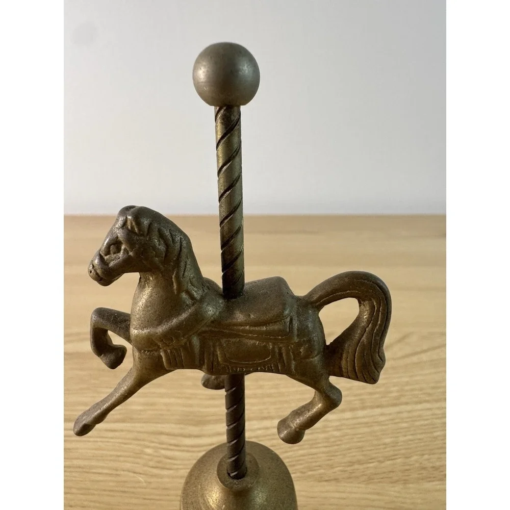 Vintage Brass Carousel Horse Desk Bell Made in Taiwan Decorative Collectible